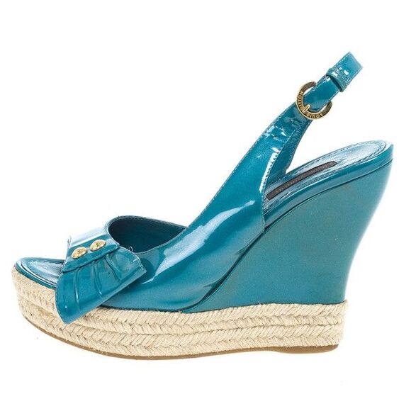 Louis Vuitton Blue Patent Espadrilles Slingback Wedges Size 37.5 - Picture 2 of 4
